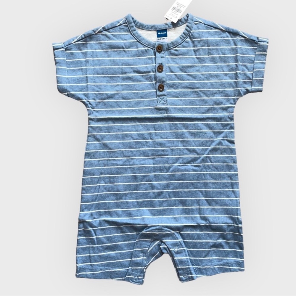 Cotton Summer Henley Romper. For Baby and Toddler